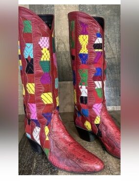 Vintage Larry Mahan Red Snakeskin Ladies Boots